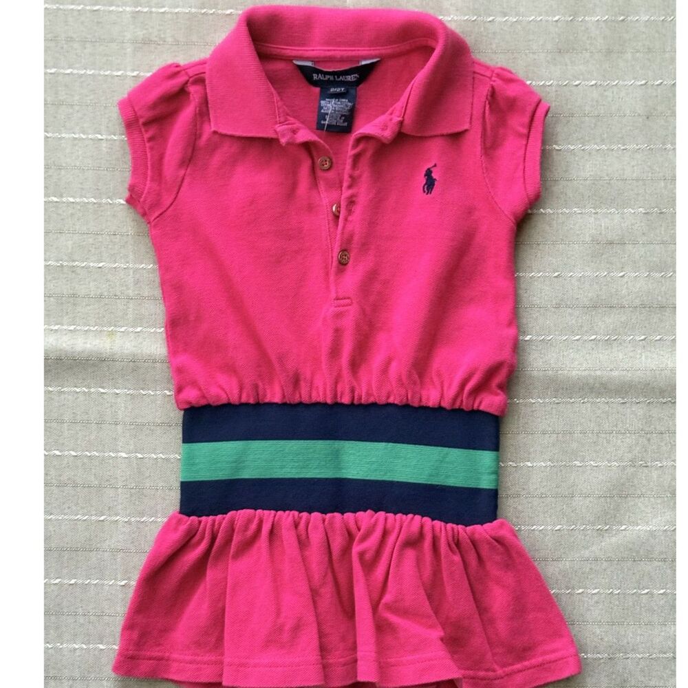 Ralph Lauren Girls Short Sleeve Polo Hot Pink Dress Size 2T Great Condition